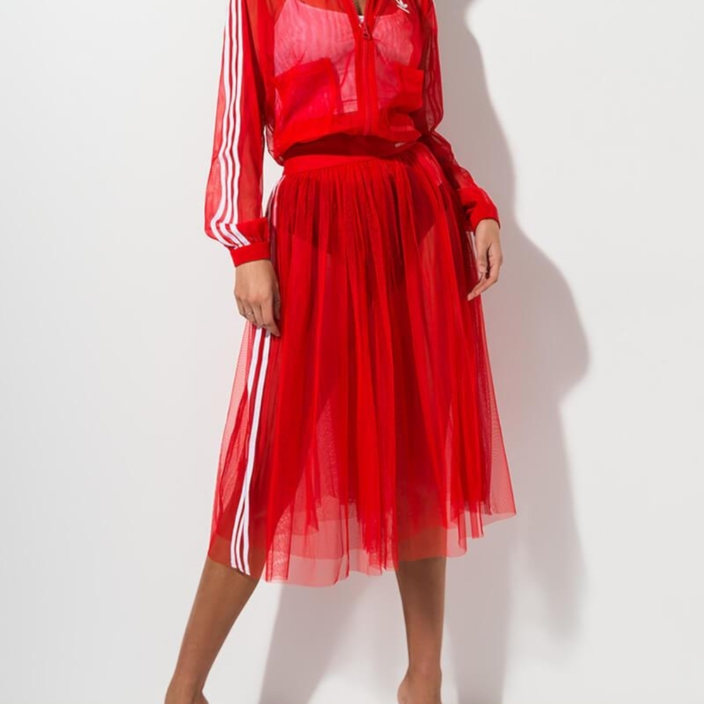 adidas Red A-Line Sheer Skirt